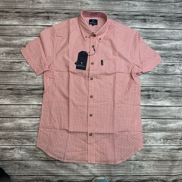The Original Ben Sherman Men's Casual Button Shirt Coral Salmon Pink S SM Small - Picture 1 of 15
